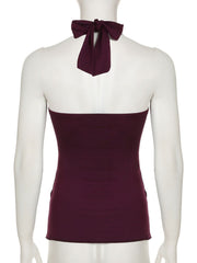 Halter sweetheart neck knotted top