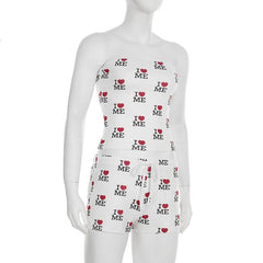 Sweetheart print self tie tube short pant set