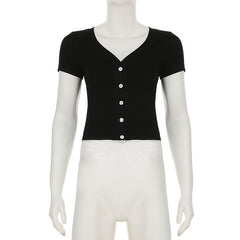 Short pant v neck lace hem button top