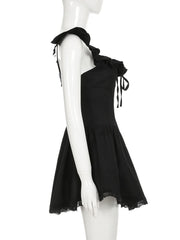 Ruffle self tie lace hem ruched cami mini dress