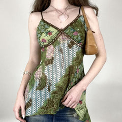 V neck flower print contrast cami top