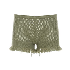 Knitted hollow out raw hem short pant