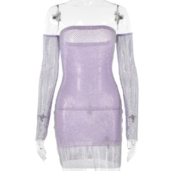 Beaded fishnet tube mini dress