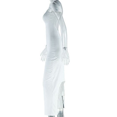 O ring ruched backless maxi dress