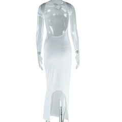 O ring ruched backless maxi dress