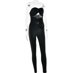Bowknot hollow out ruched tube jumpsuit