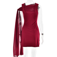 U neck knotted solid mini dress