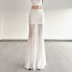 Lace knitted ribbed maxi skirt
