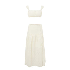 Square neck button slit crop maxi skirt