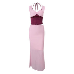 Halter corset lace up slit maxi skirt set