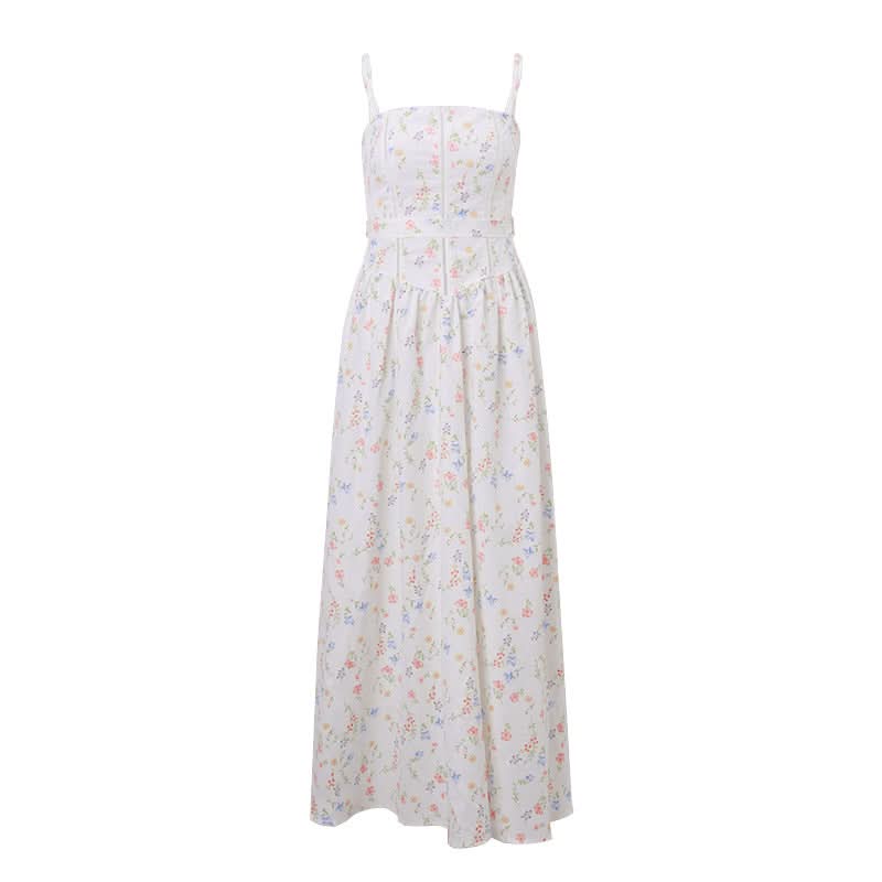 Flower print ruched zip-up cami maxi dress