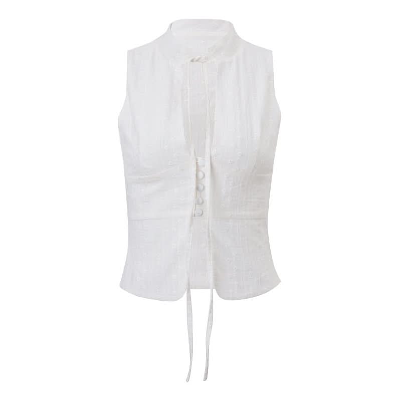 Sleeveless button solid crop top