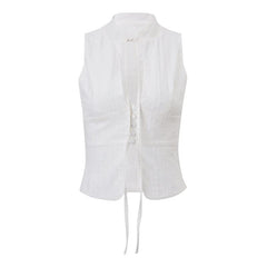 Sleeveless button solid crop top