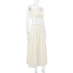 Square neck button slit crop maxi skirt