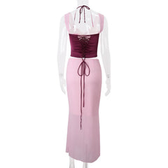 Halter corset lace up slit maxi skirt set