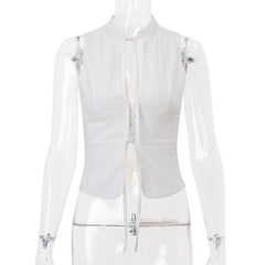 Sleeveless button solid crop top