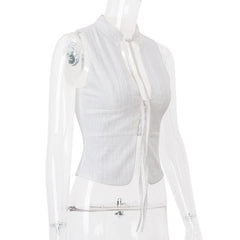 Sleeveless button solid crop top