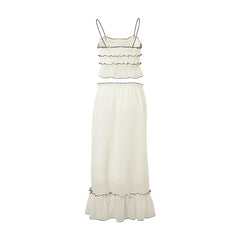 Ruffle stitch smocked bowknot cami maxi skirt set