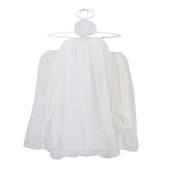 Off shoulder halter mesh flower applique mini dress