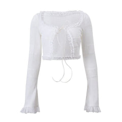 Long sleeve ruffle knitted self tie short pant set