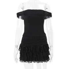 Off shoulder bowknot ruffle ruched mini skirt set