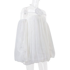 Off shoulder halter mesh flower applique mini dress