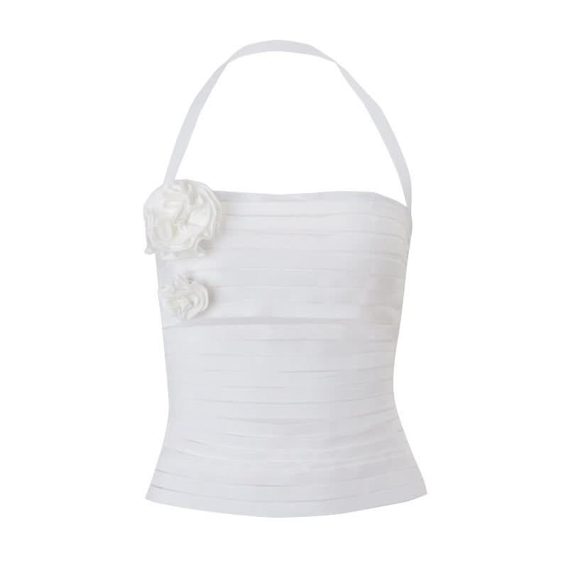 Flower applique halter hollow out cut out top