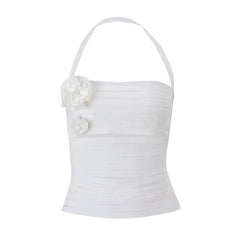 Flower applique halter hollow out cut out top