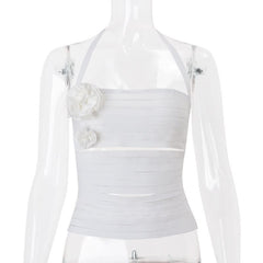 Flower applique halter hollow out cut out top