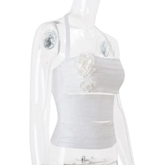 Flower applique halter hollow out cut out top