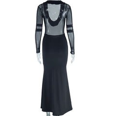 Long sleeve mesh patchwork maxi dress