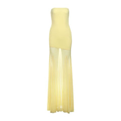 Mesh patchwork solid tube maxi dress