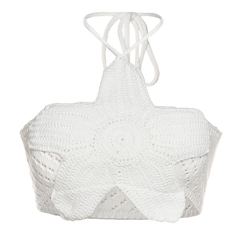 Halter knitted self tie crop top