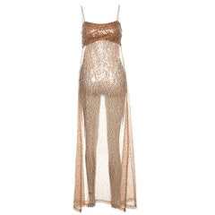 U neck glitter mesh cami top
