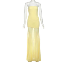 Mesh patchwork solid tube maxi dress