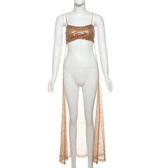 U neck glitter mesh cami top