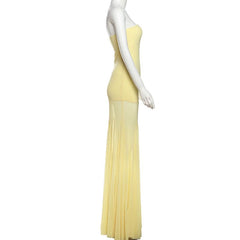 Mesh patchwork solid tube maxi dress