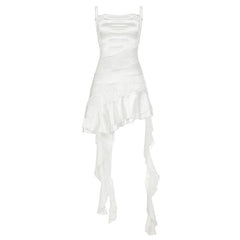 Cowl neck ruffle lace patchwork cami mini dress
