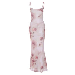 Square neck flower print cami maxi dress