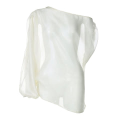 Off shoulder see through ruched top