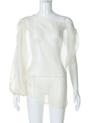 Off shoulder see through ruched top