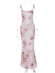 Square neck flower print cami maxi dress