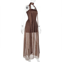 Smocked ruched backless tube maxi dress