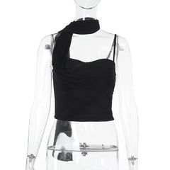 Irregular ruched solid backless cami top