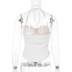 Ruffle halter self tie v neck backless top