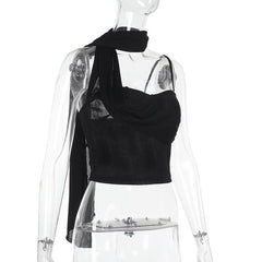 Irregular ruched solid backless cami top