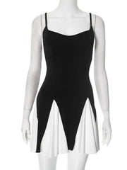 V neck backless contrast cami mini dress