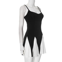 V neck backless contrast cami mini dress