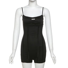 Metal tag u neck backless solid cami romper