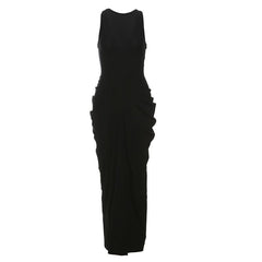 V neck sleeveless ruched solid maxi dress